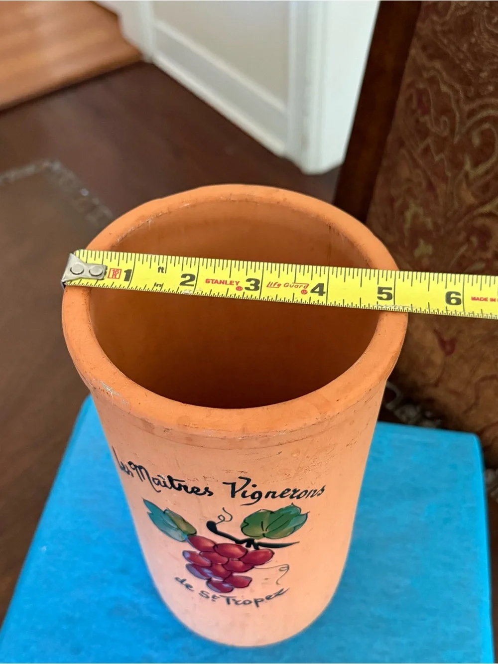 Vintage French Vallauris Terracotta Wine Barrel with Grapes and Leaves Design